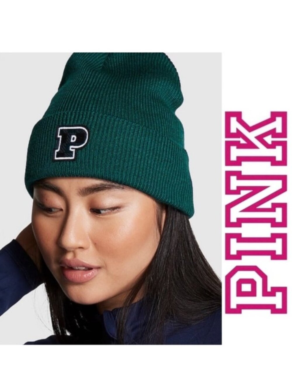Victoria's Secret PINK | Green Rib Knit Beanie | One Size
